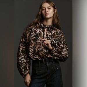 Pilcro Tie-Neck Blouse (Brown Animal Print)